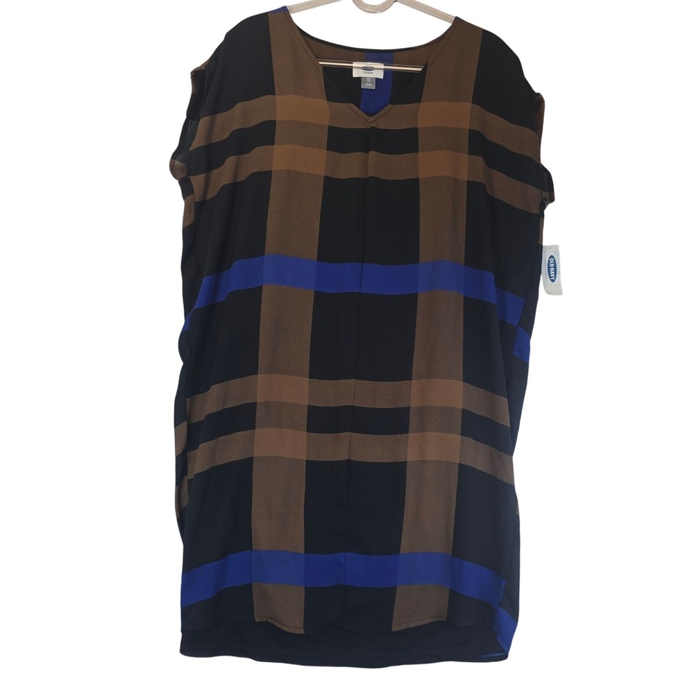 Old Navy Plaid Layered Shift Dress Career Office Dark Academia Y2K 90 Neutral XS